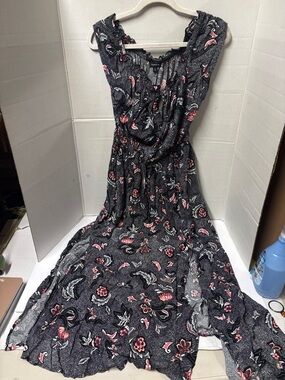 torrid Black Floral Maxi Dress with Pink and White Accents